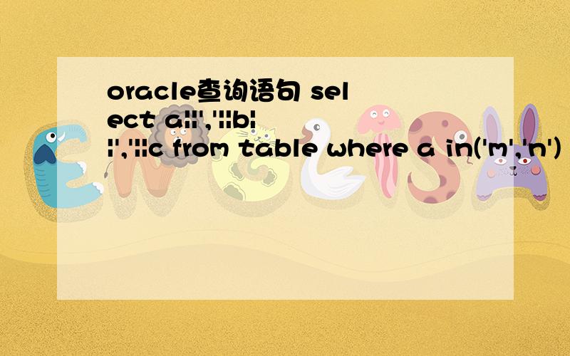 oracle查询语句 select a||','||b||','||c from table where a in('m','n')