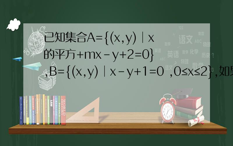 已知集合A={(x,y)│x的平方+mx-y+2=0} ,B={(x,y)│x-y+1=0 ,0≤x≤2},如果A∩B≠空集,求实数m的取值范围 1