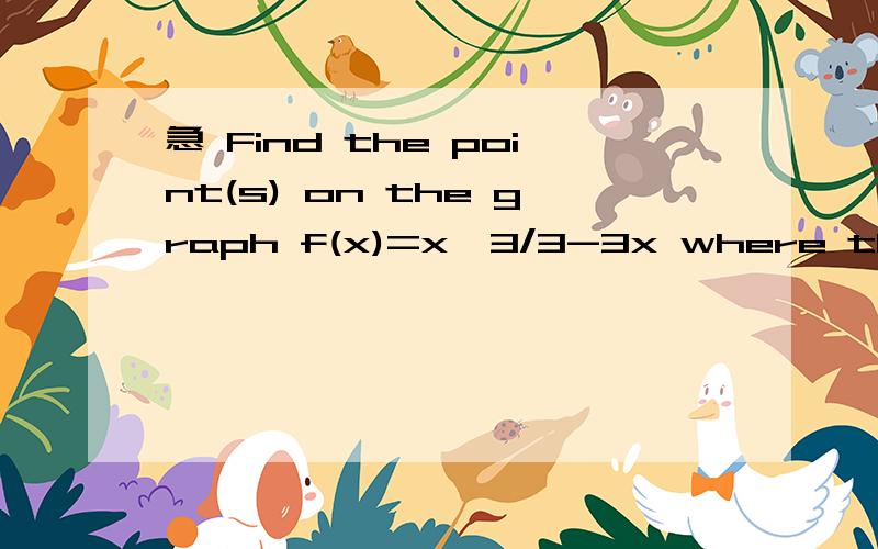 急 Find the point(s) on the graph f(x)=x^3/3-3x where the tangent is parallel to y=x