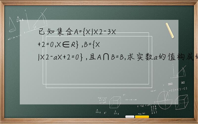 已知集合A={X|X2-3X+2=0,X∈R},B={X|X2-aX+2=0},且A∩B=B,求实数a的值构成的集合.